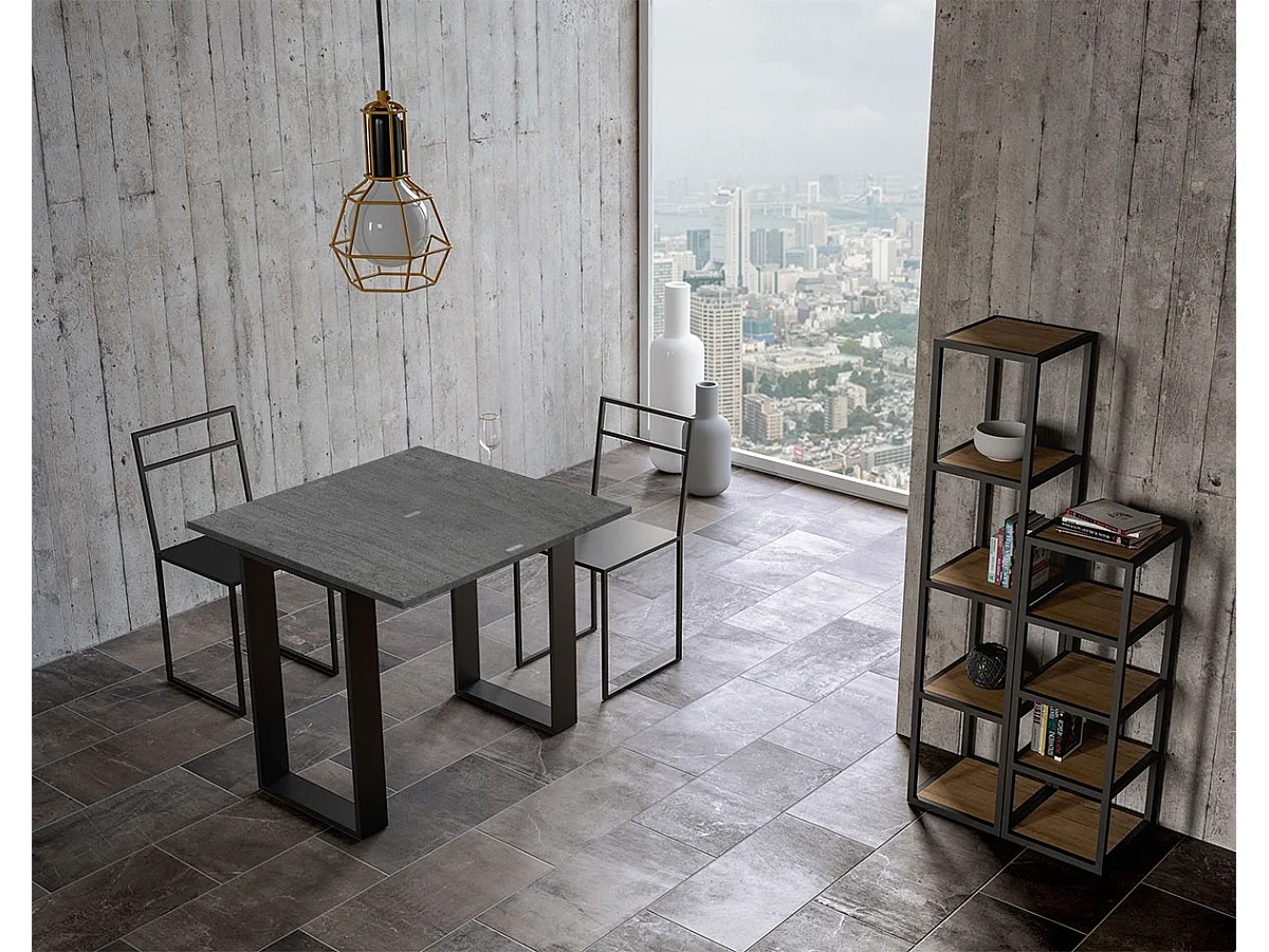 Uitklapbare sidetable 90x45/90 cm Tecno Libra cement met antraciet frame