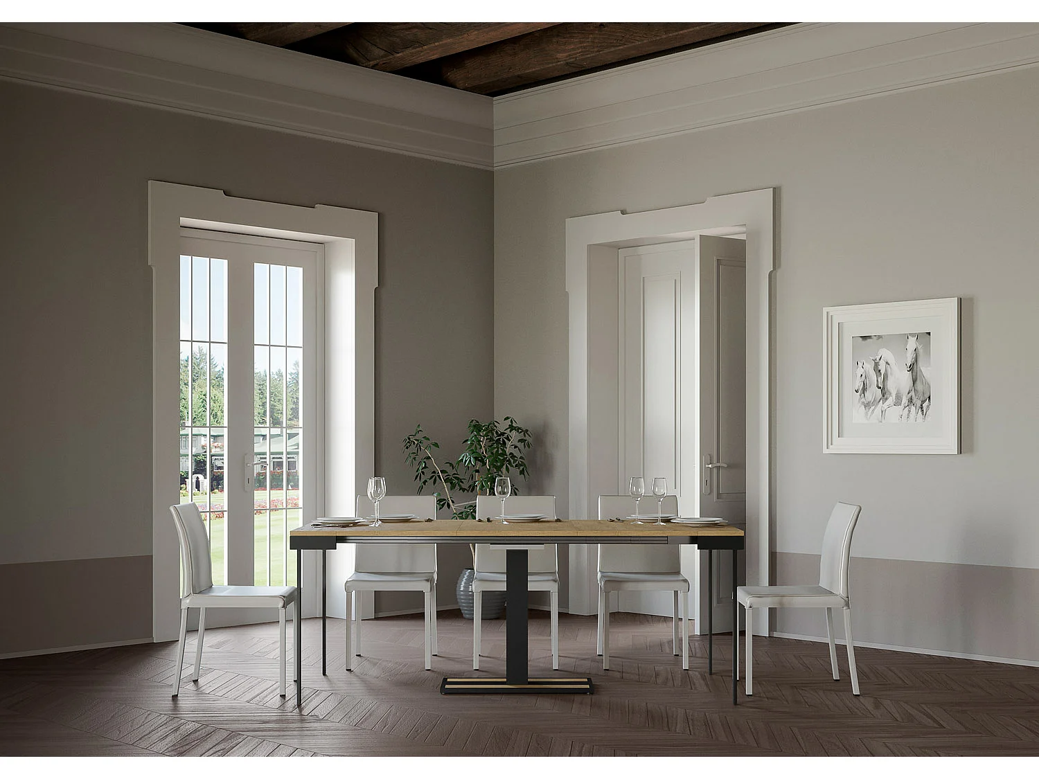 Console extensible 90x40/300 cm Capital Evolution Chêne Nature cadre Anthracite