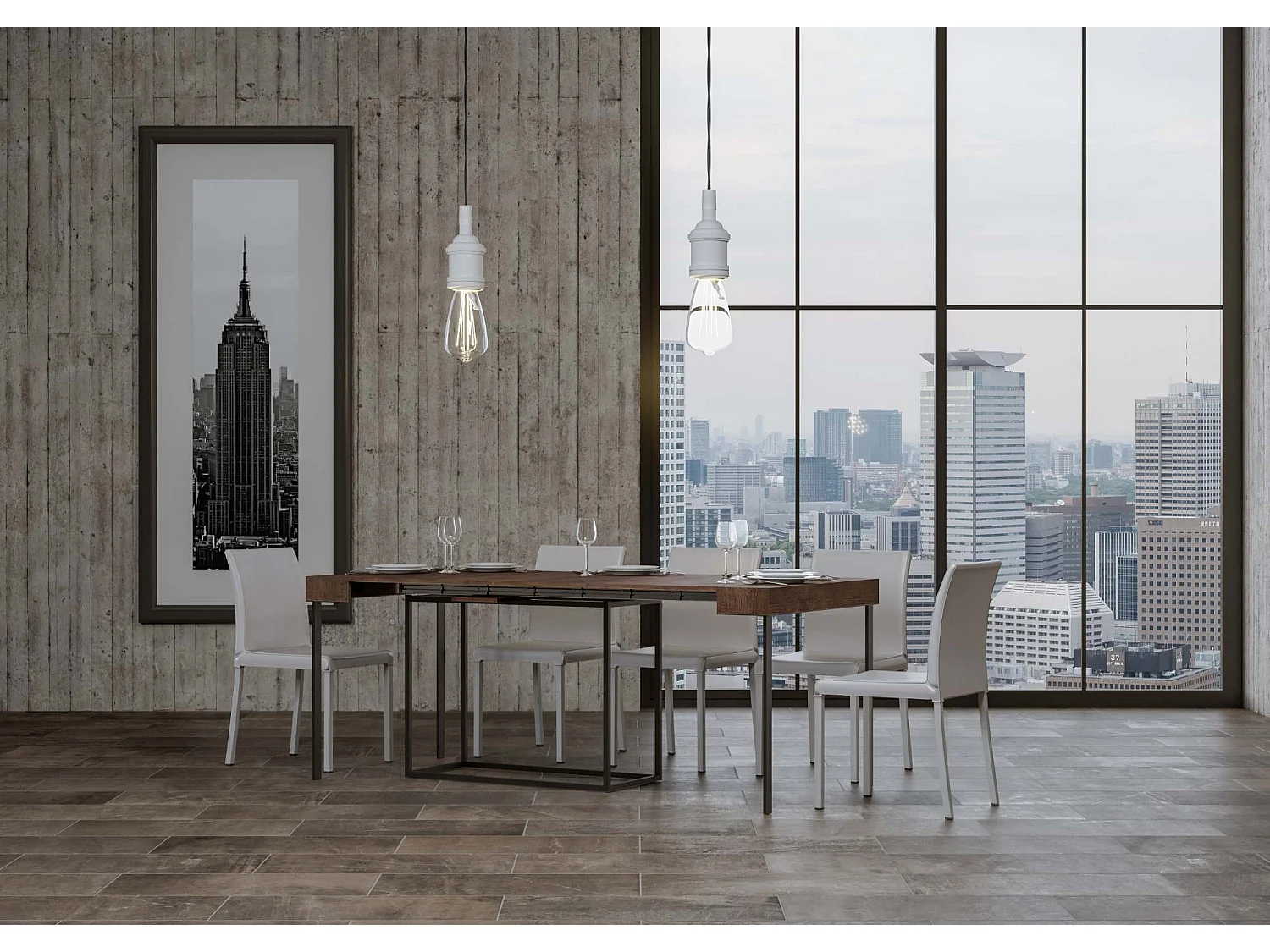 Console extensible 90x40/196 cm Nordica Small Noyer cadre Anthracite