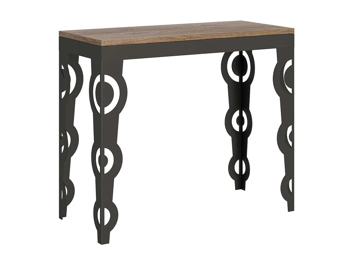 Uitschuifbare sidetable 90x40/196 cm Karamay Small Evolution natuur eiken met antraciet frame