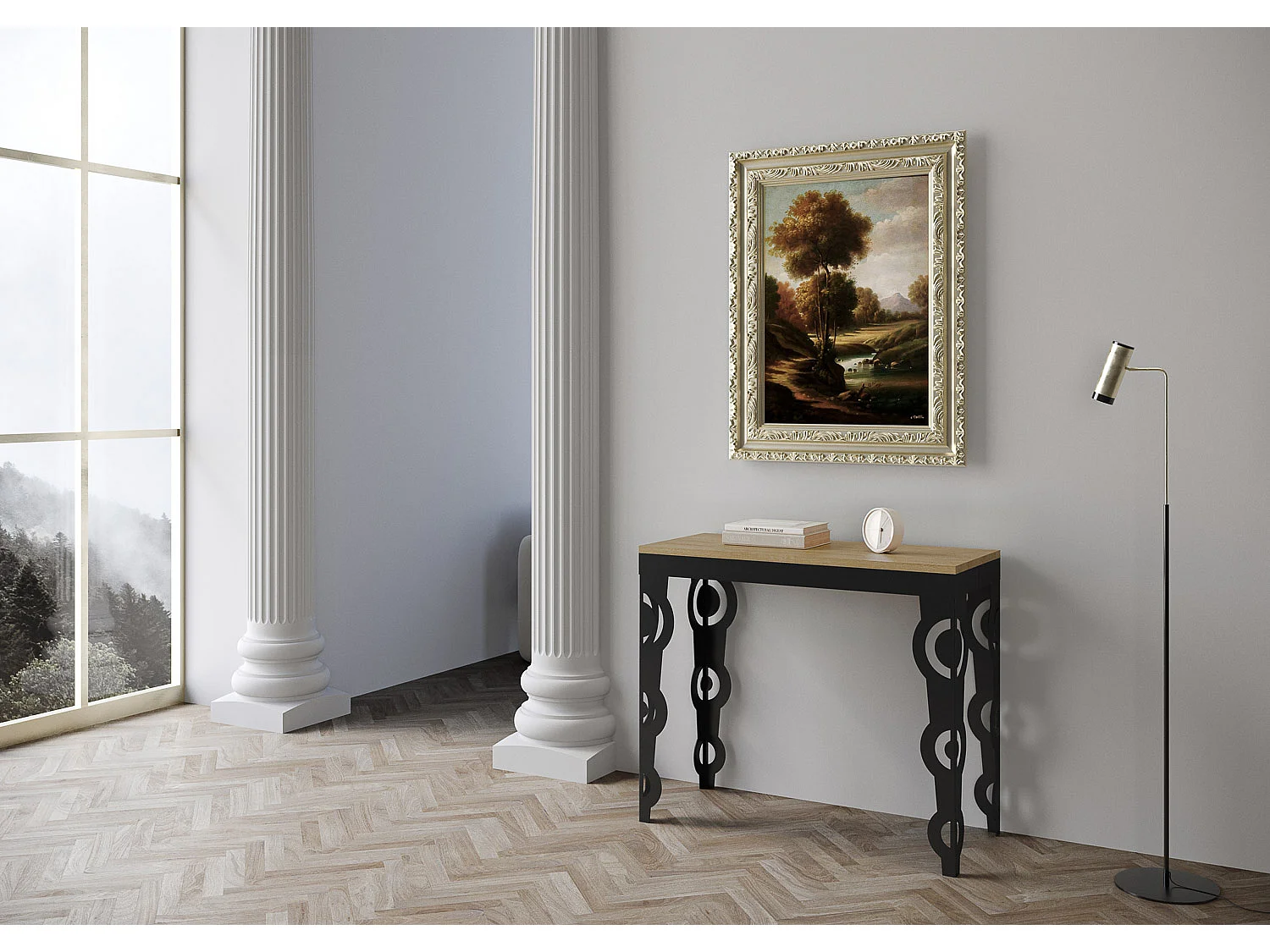 Konsola rozkładana 90x40/196 cm Karamay Small Evolution Dąb naturalny rama w kolorze Antracytu