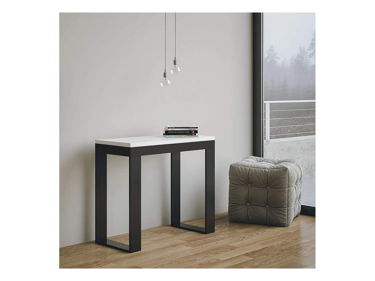 Console extensible 90x40/300 cm Tecno Evolution Frêne Blanc cadre Anthracite