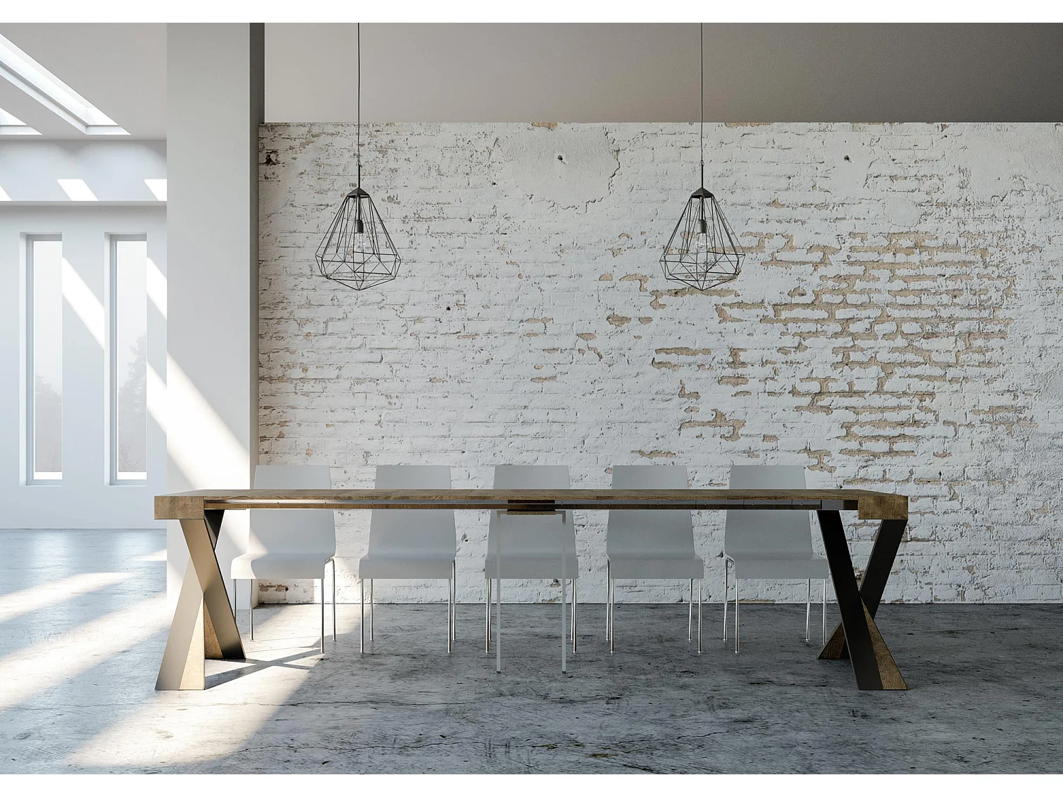 Uitschuifbare sidetable 90x40/300 cm Diago walnoot met antraciet frame