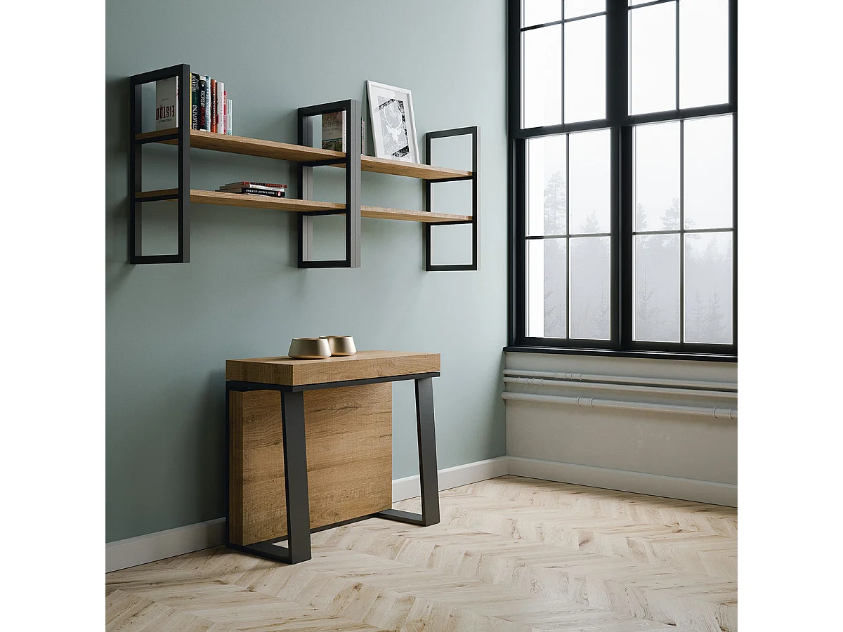 Consola extensible 90x40/288 cm Asia Roble Natural estructura Antracita