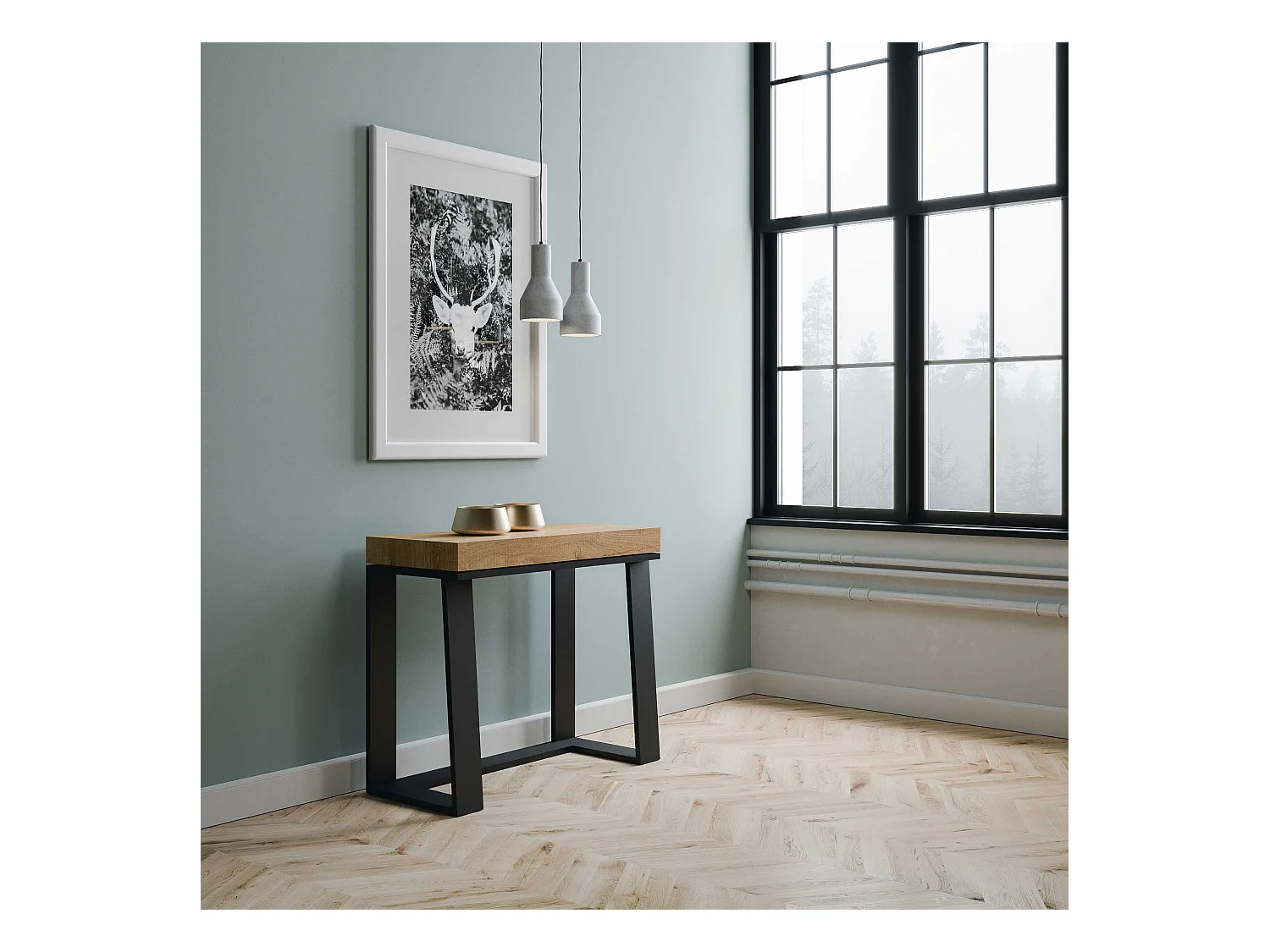 Consola extensible 90x40/288 cm Asia Roble Natural estructura Antracita