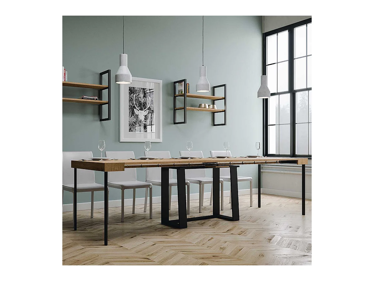 Consola extensible 90x40/288 cm Asia Roble Natural estructura Antracita