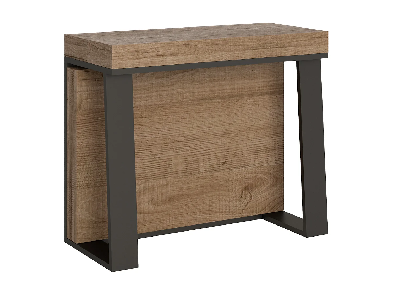 Ausziehbarer Konsolentisch 90x40/288 cm Asia Eiche Natur mit Eisenrahmen aus Anthrazit