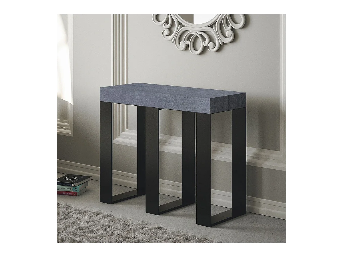 Uitschuifbare sidetable 90x40/196 cm Sintesi Small cement met antraciet frame