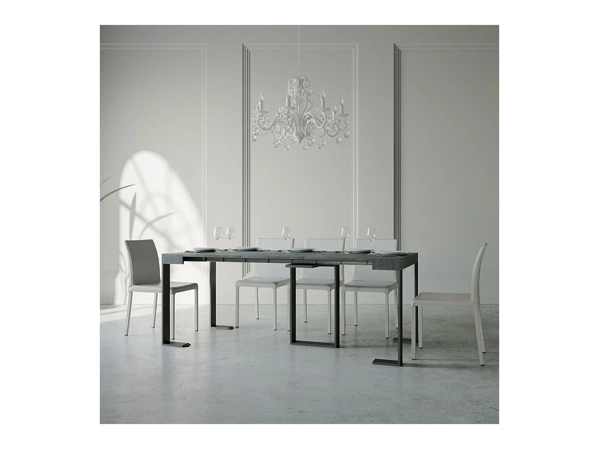 Uitschuifbare sidetable 90x40/196 cm Sintesi Small cement met antraciet frame