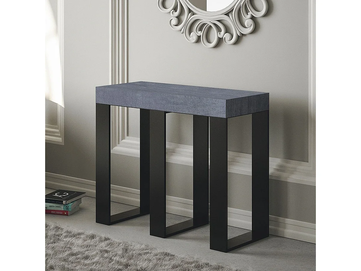 Uitschuifbare sidetable 90x40/196 cm Sintesi Small cement met antraciet frame