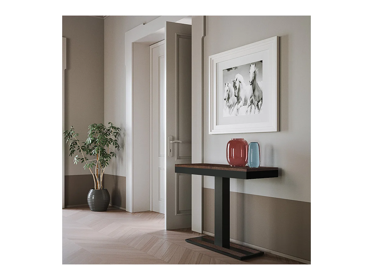 Console extensible 90x40/300 cm Capital Evolution Noyer cadre Anthracite