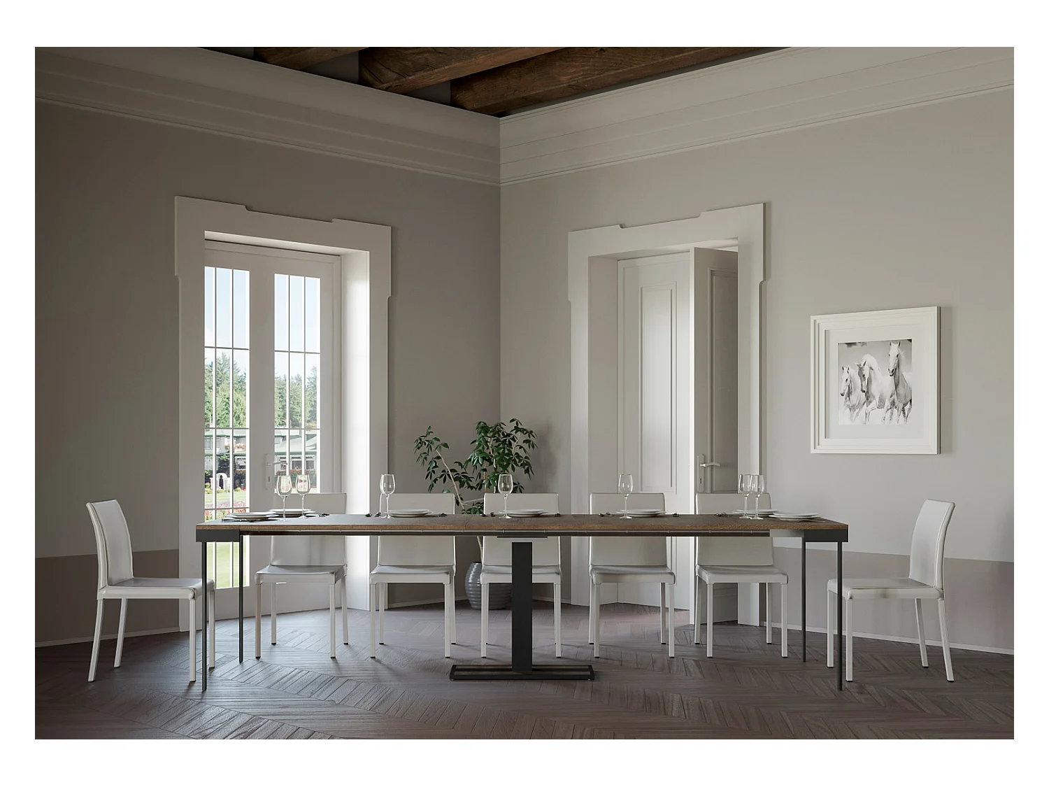 Console extensible 90x40/300 cm Capital Evolution Noyer cadre Anthracite