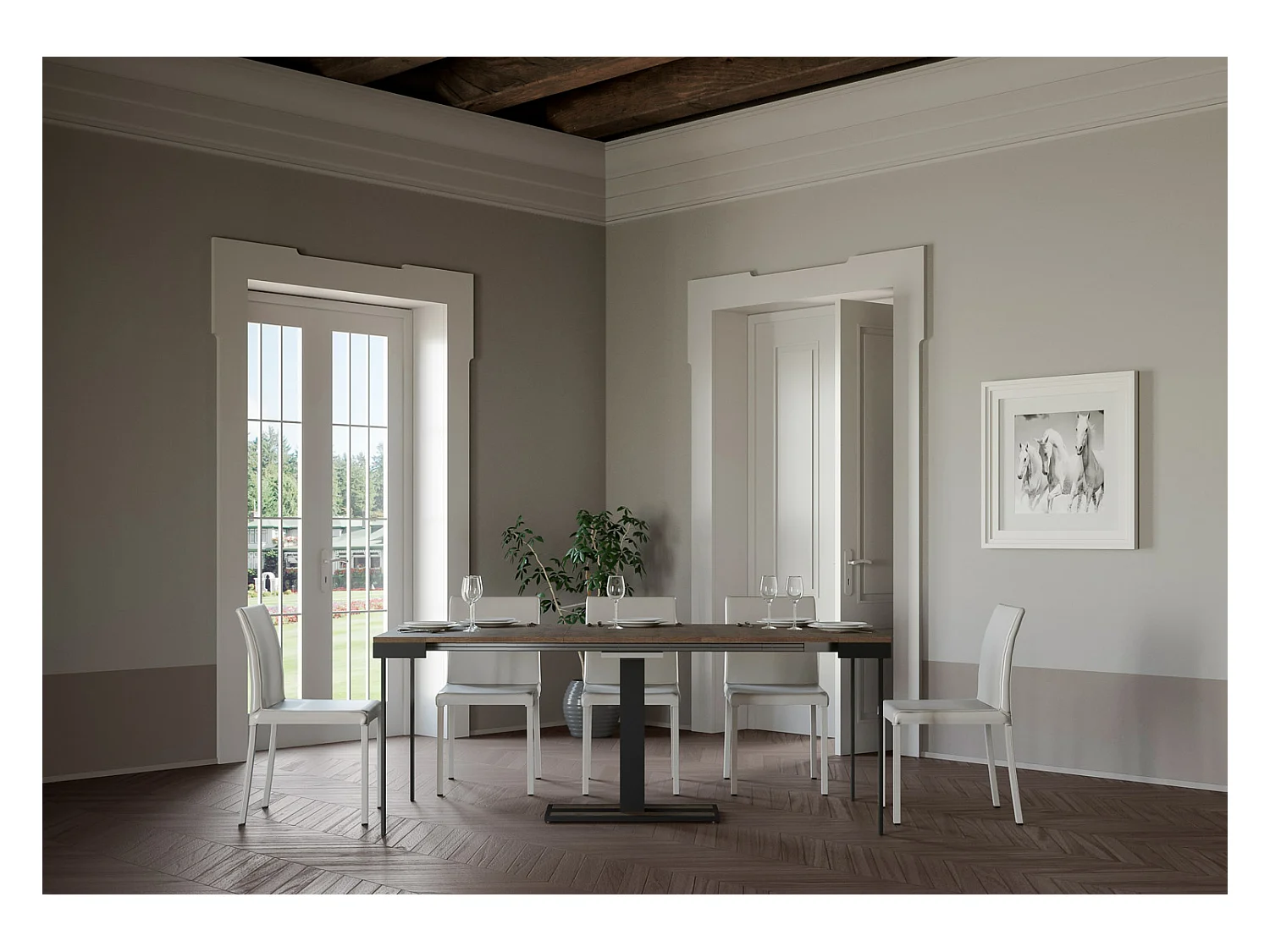 Console extensible 90x40/300 cm Capital Evolution Noyer cadre Anthracite