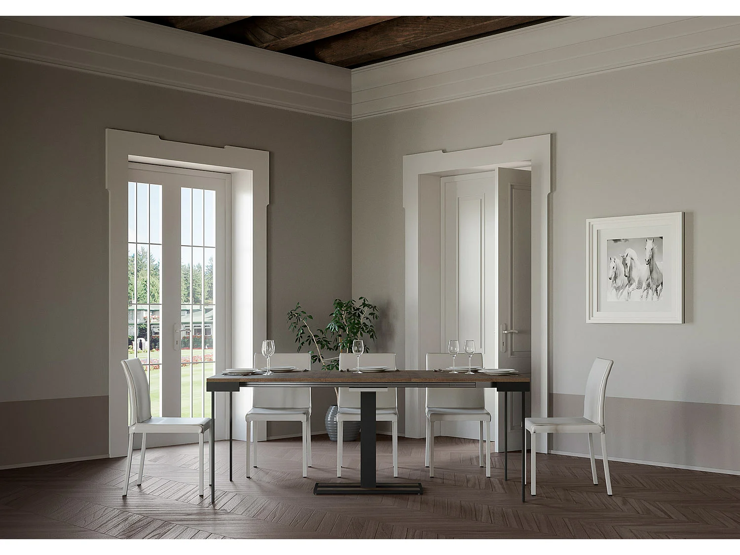 Console extensible 90x40/300 cm Capital Evolution Noyer cadre Anthracite