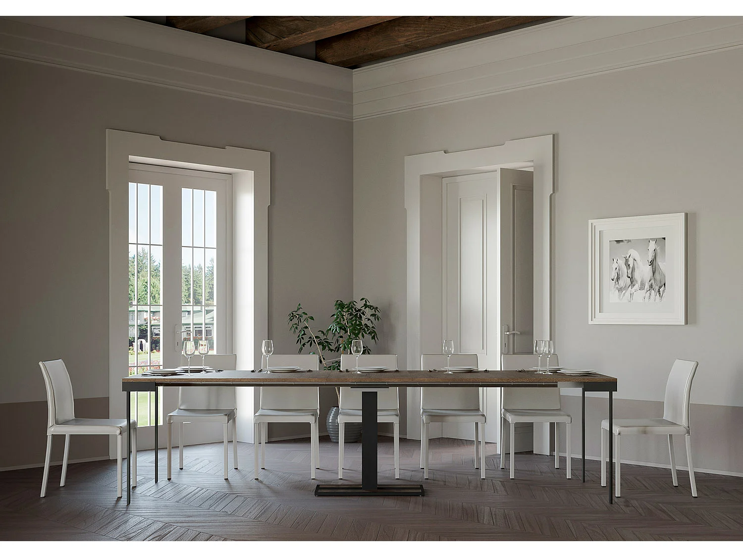 Console extensible 90x40/300 cm Capital Evolution Noyer cadre Anthracite