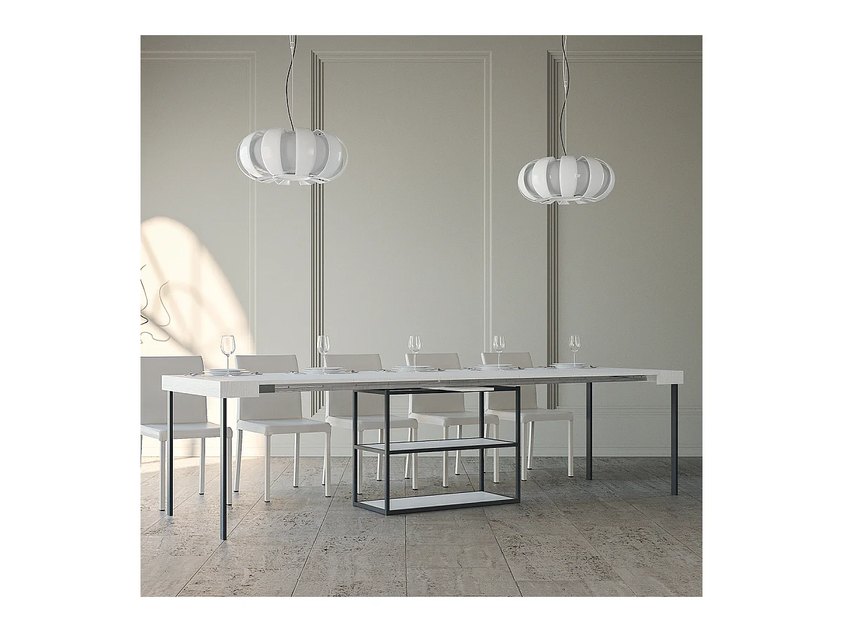 Console extensible 90x40/300 cm Plano Frêne Blanc cadre Anthracite