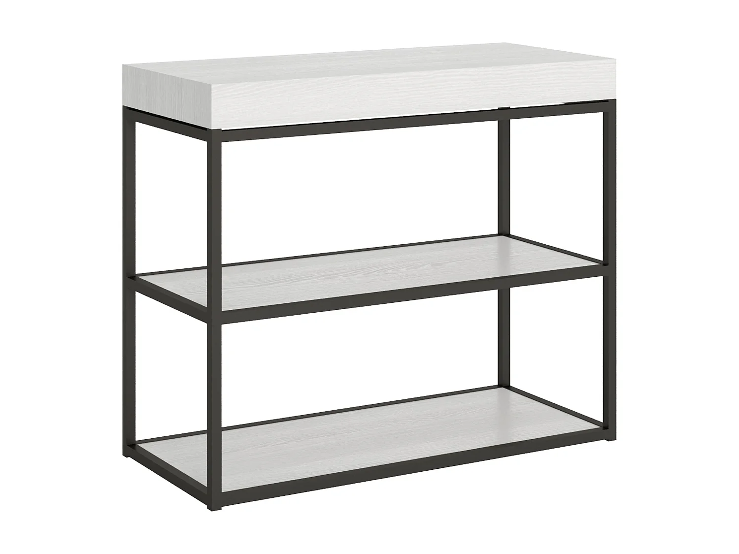 Console extensible 90x40/300 cm Plano Frêne Blanc cadre Anthracite