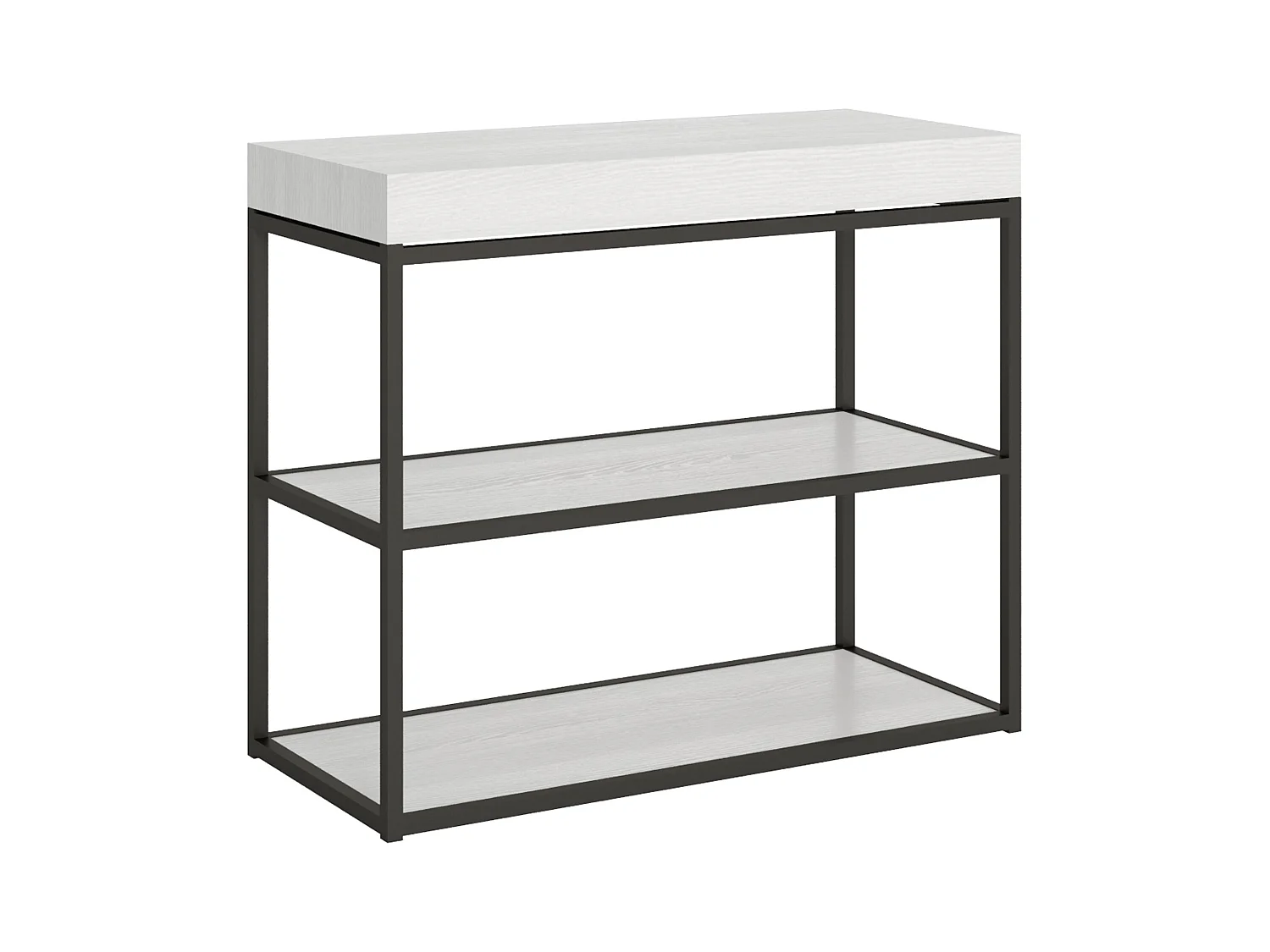 Console extensible 90x40/300 cm Plano Frêne Blanc cadre Anthracite