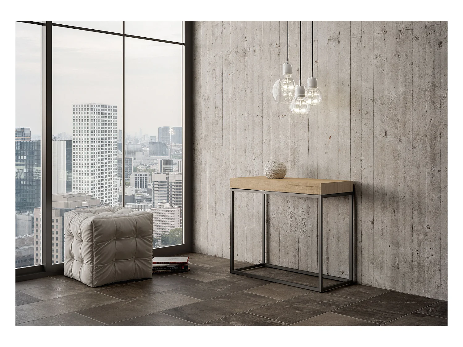 Consola extensible 90x40/300 cm Nordica Roble Natural estructura Antracita