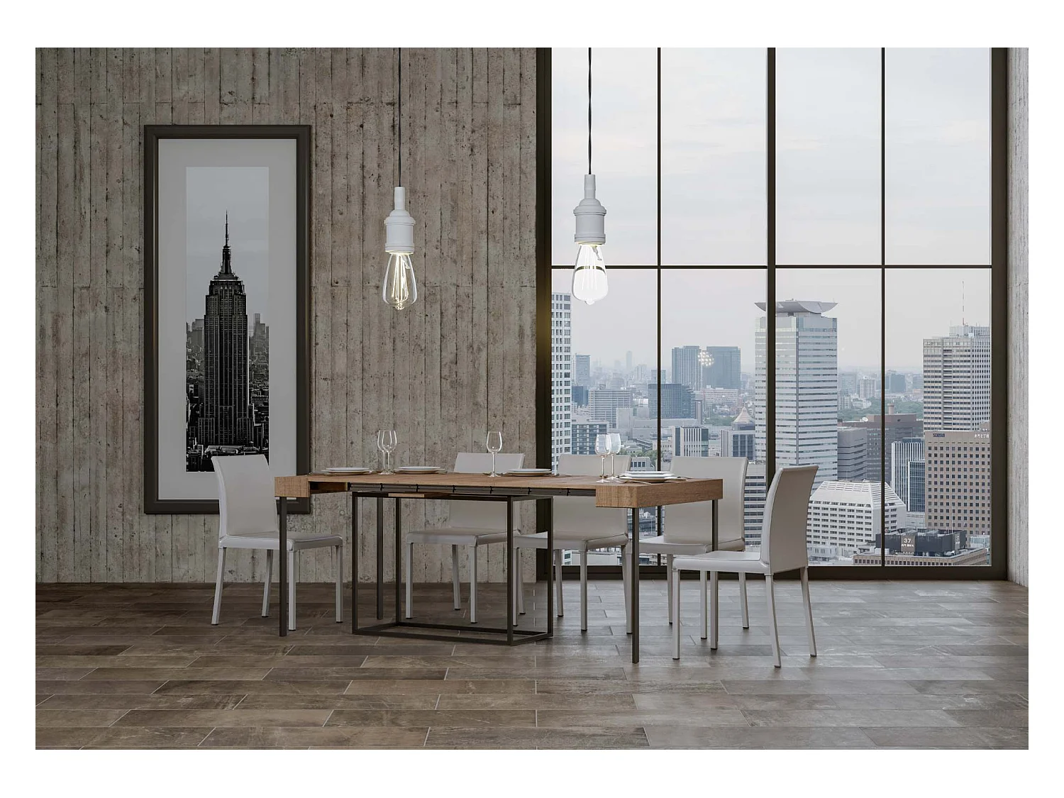 Consola extensible 90x40/300 cm Nordica Roble Natural estructura Antracita