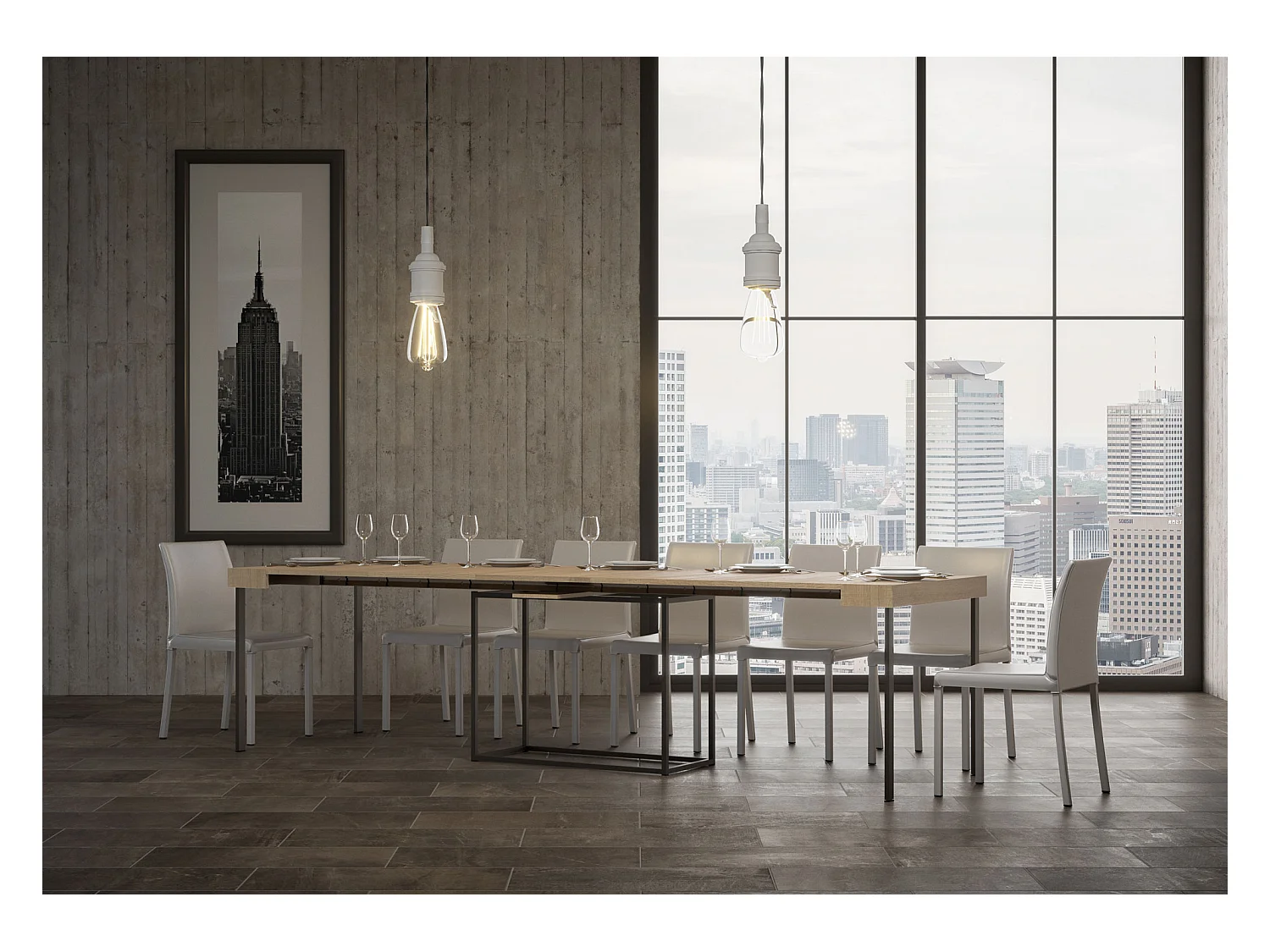 Consola extensible 90x40/300 cm Nordica Roble Natural estructura Antracita