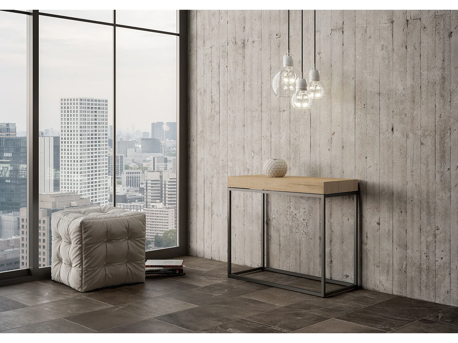 Console extensible 90x40/300 cm Nordica Chêne Nature cadre Anthracite