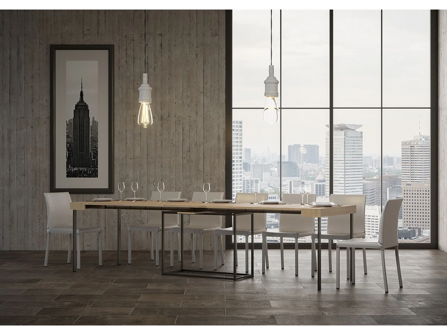 Console extensible 90x40/300 cm Nordica Chêne Nature cadre Anthracite