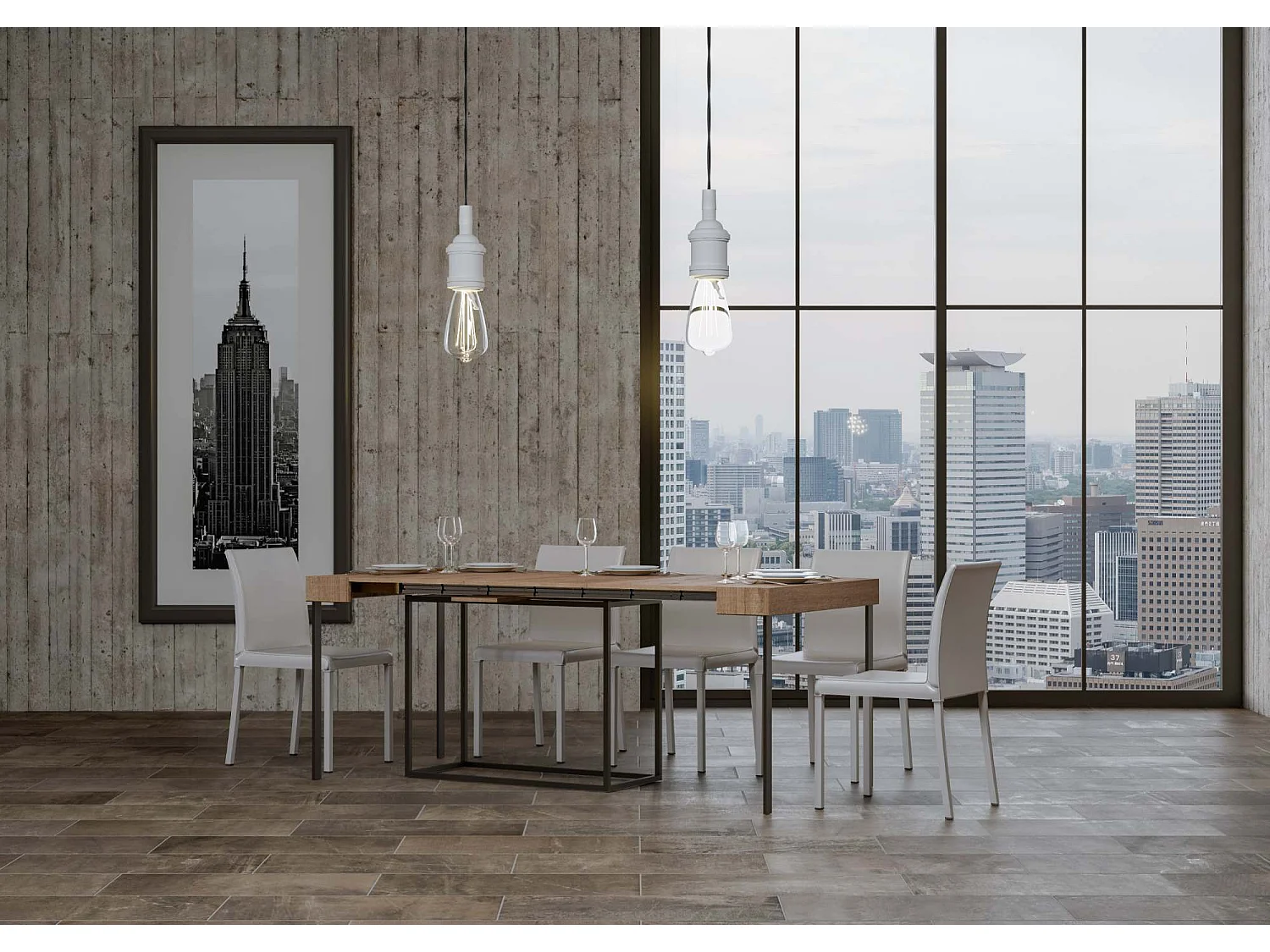 Console extensible 90x40/300 cm Nordica Chêne Nature cadre Anthracite