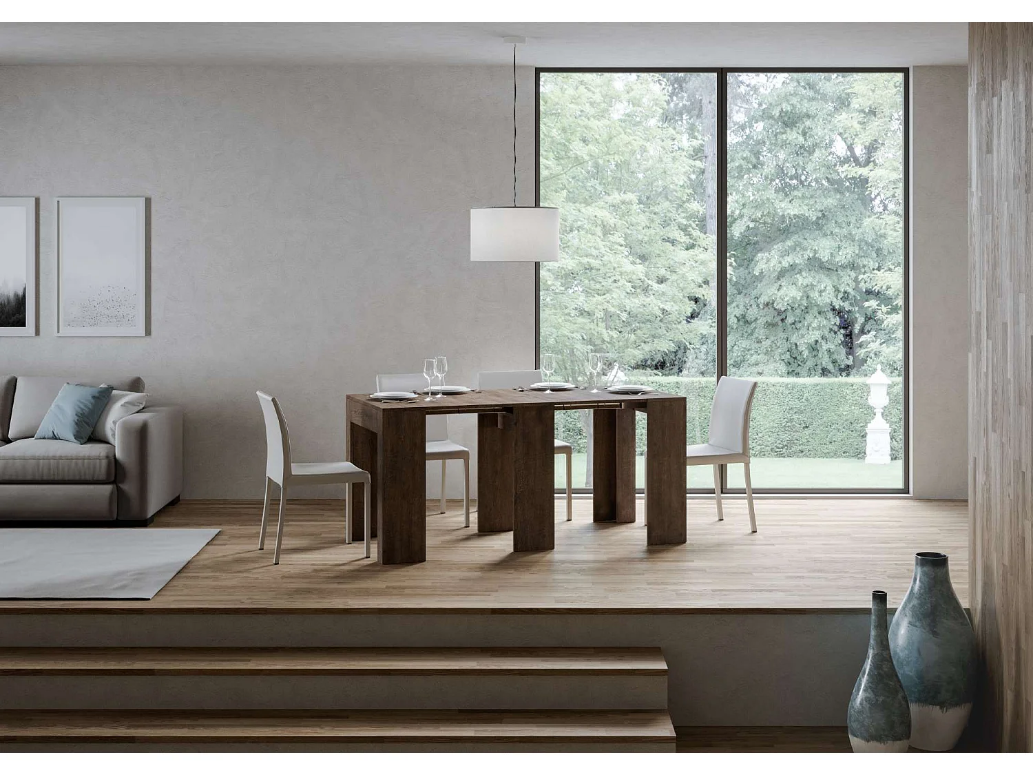 Console extensible 78x47/299 cm Allin noyer rallonges internes