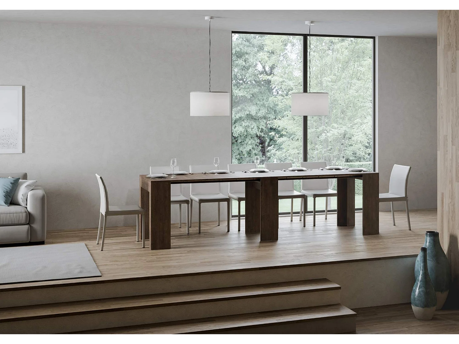 Console extensible 78x47/299 cm Allin noyer rallonges internes