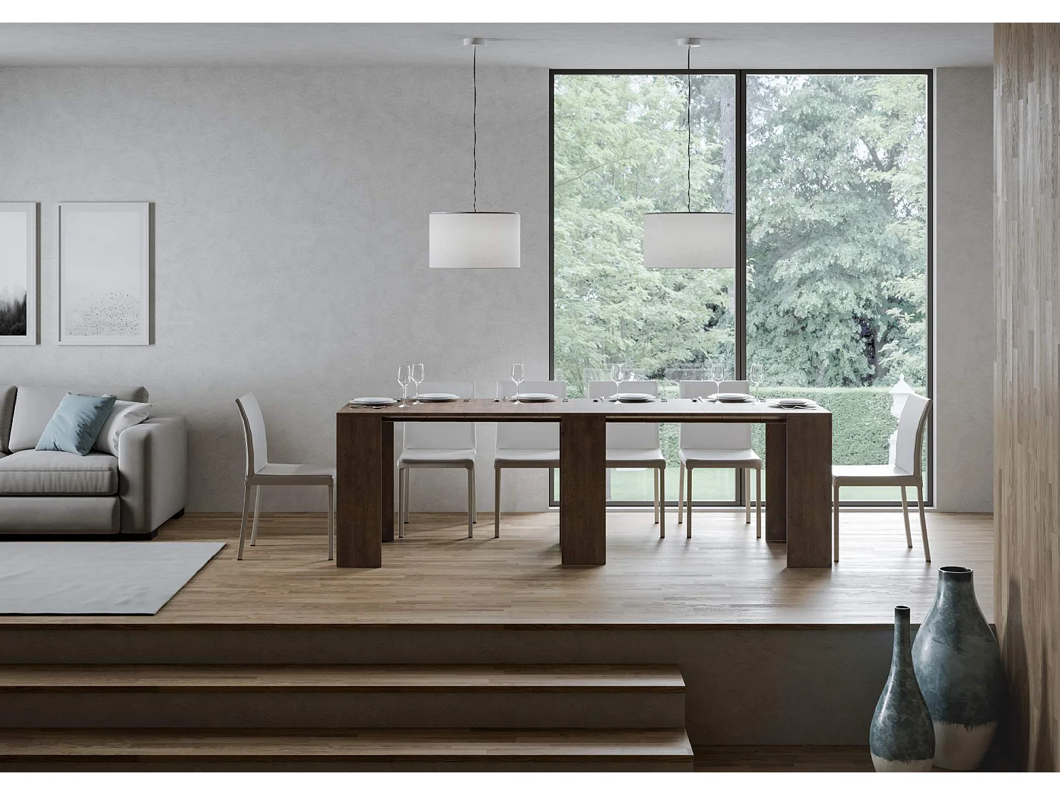 Console extensible 78x47/299 cm Allin noyer rallonges internes