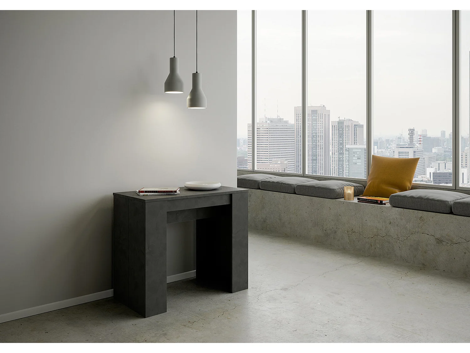 Uitschuifbare sidetable 90x48/204 cm Basic Small structuur antraciet