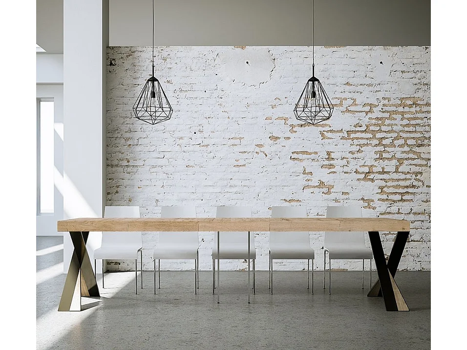 Uitschuifbare sidetable 90x40/300 cm Diago Premium natuur eiken met antraciet frame