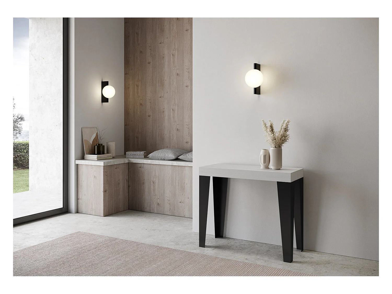 Console extensible 90x40/196 cm Flame Small Premium Frêne Blanc cadre Anthracite