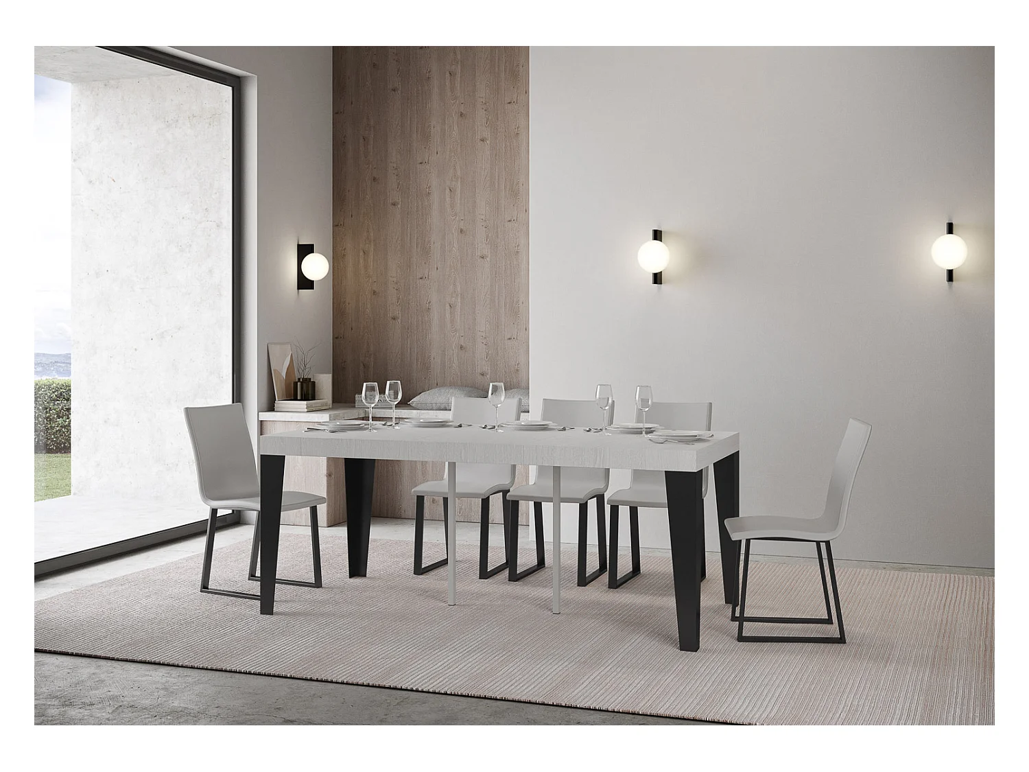 Console extensible 90x40/196 cm Flame Small Premium Frêne Blanc cadre Anthracite