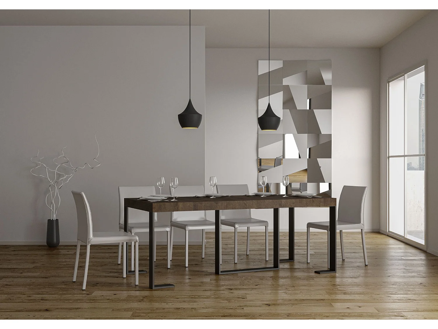 Console extensible 90x40/196 cm Futura Small Premium Noyer cadre Anthracite