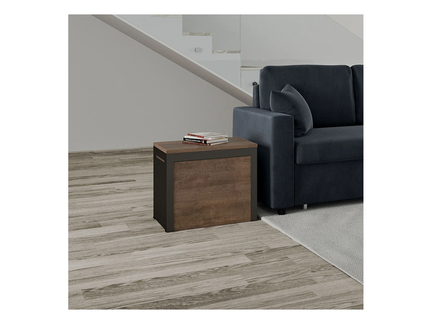 Ausziehbare Sitzbank 55x40/305 cm Walk Nussbaum mit Eisenrahmen aus Anthrazit