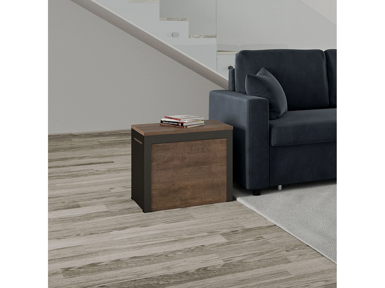 Uitschuifbare zitbank 55x40/305 cm Walk walnoot met antraciet frame