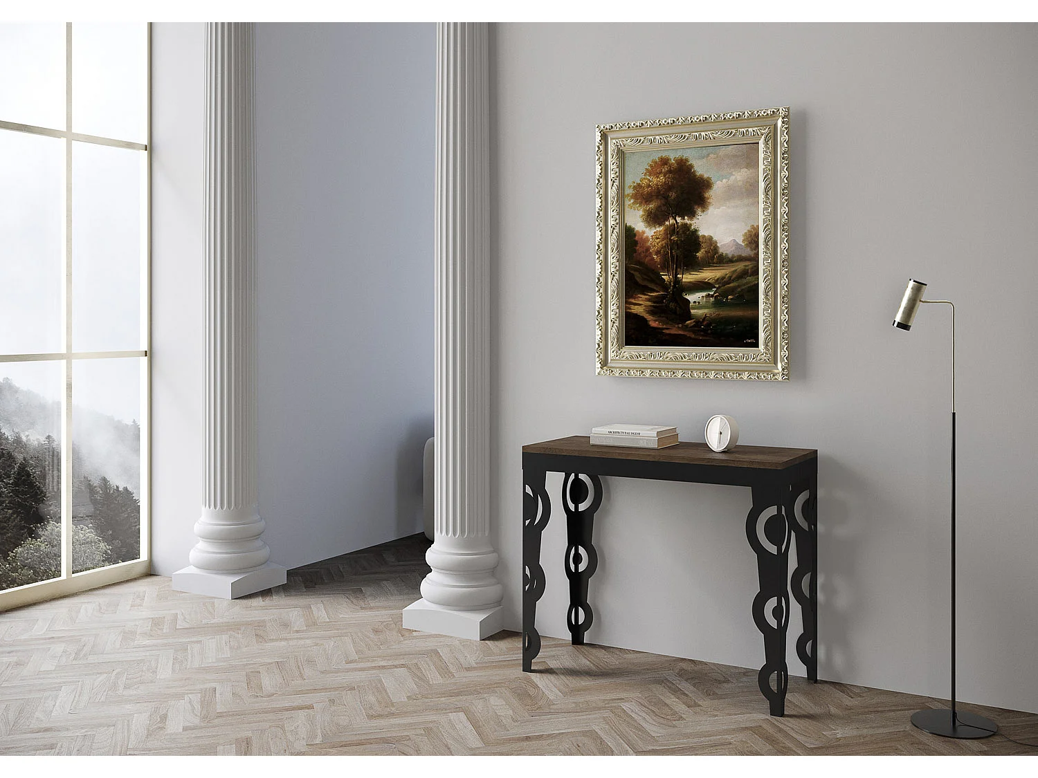Karamay Evolution Udtrækkeligt Konsolbord 90x40/300 cm Valnød Antracit Stel