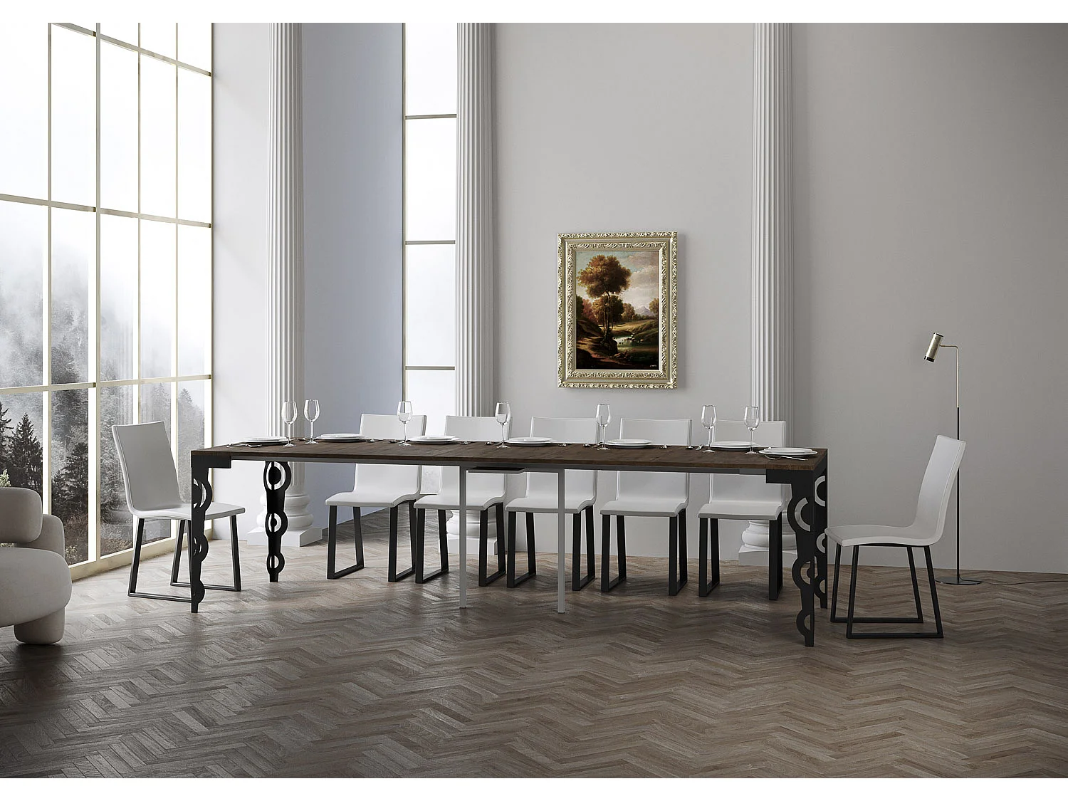 Karamay Evolution Udtrækkeligt Konsolbord 90x40/300 cm Valnød Antracit Stel
