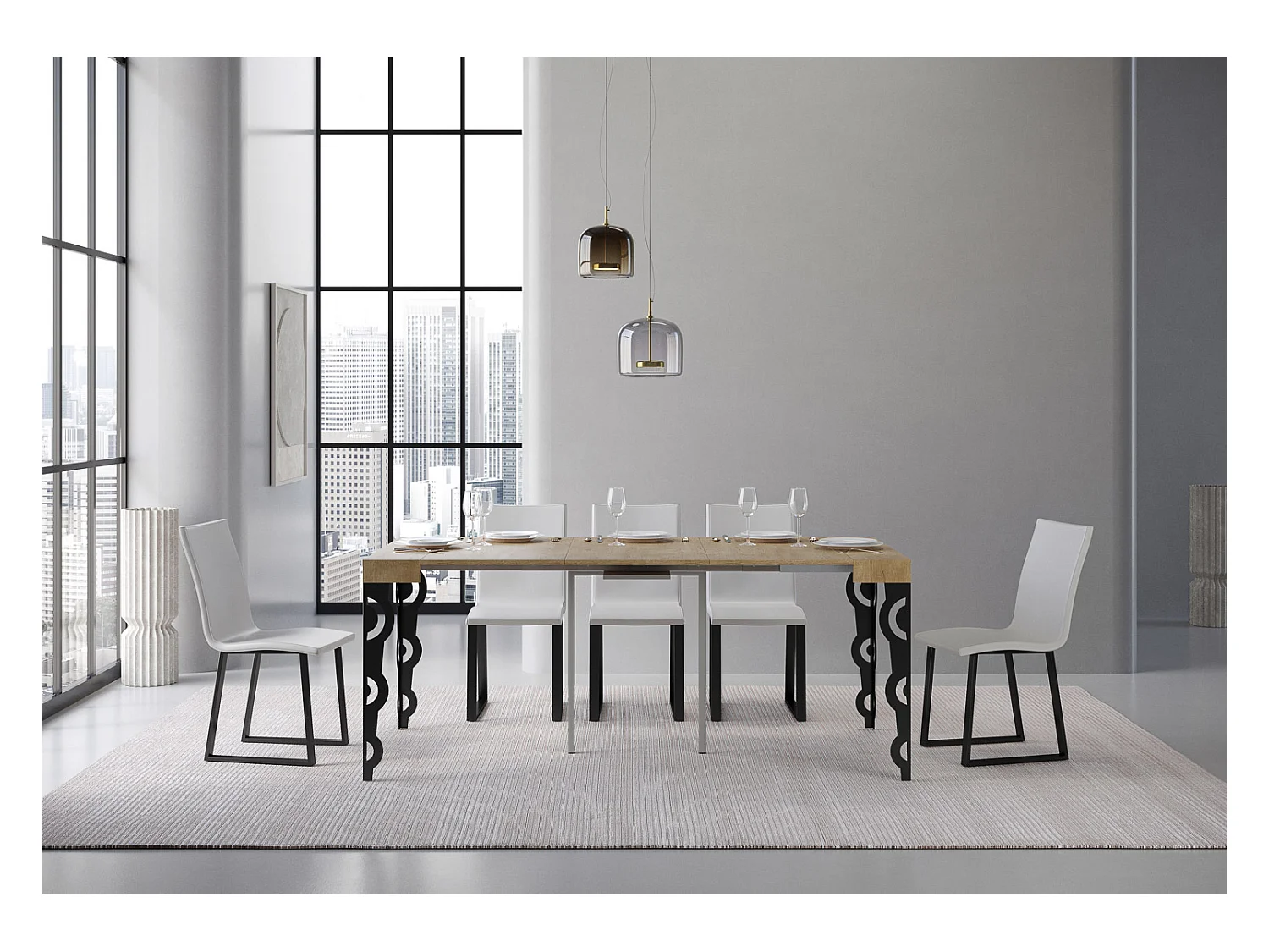 Consola extensible 90x40/300 cm Karamay Roble Nature Estructura Antracita