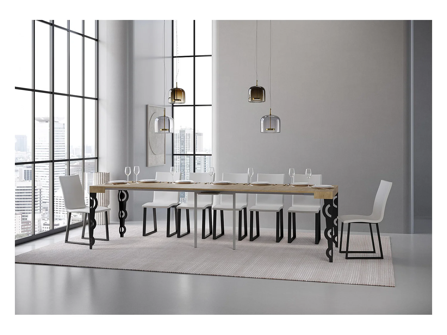 Consola extensible 90x40/300 cm Karamay Roble Nature Estructura Antracita