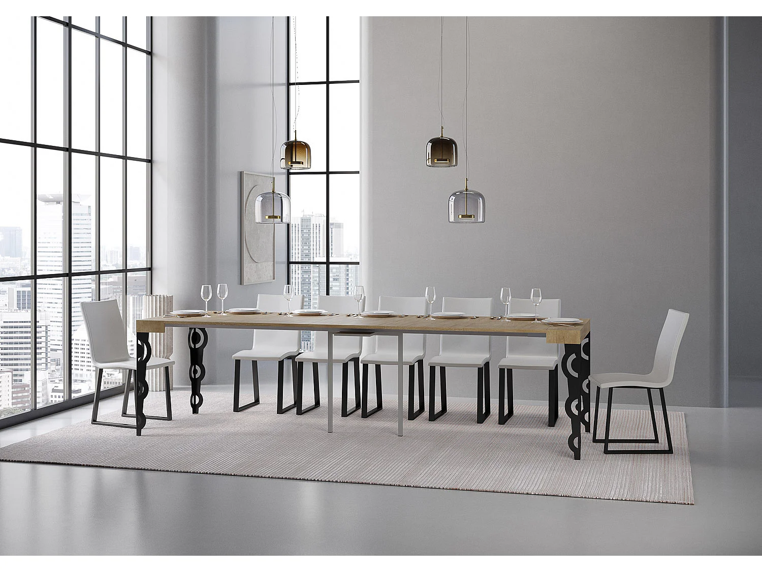 Konsola rozkładana 90x40/300 cm Karamay Dąb naturalny rama w kolorze Antracytu