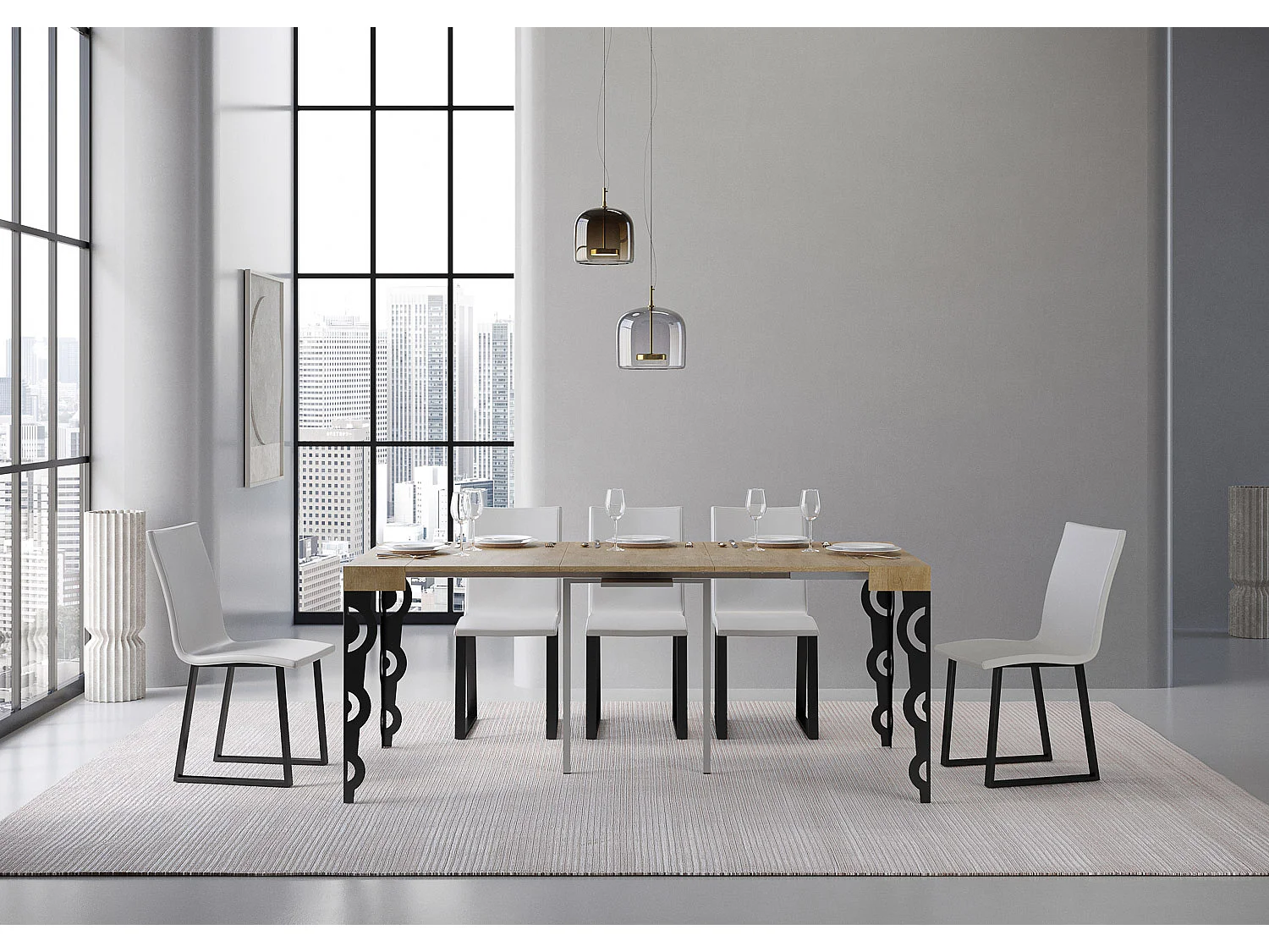 Console extensible 90x40/300 cm Karamay chêne nature pieds anthracite