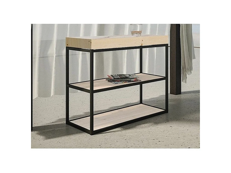 Consola extensible de madera maciza clara con patas de acero antracita de 40 a 190 cm Kanel - Premium-Versión Premium