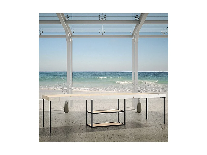 Consola extensible de madera maciza clara con patas de acero antracita de 40 a 190 cm Kanel - Premium-Versión Premium