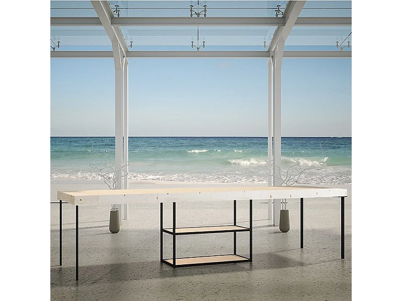 Consola extensible de madera maciza clara con patas de acero antracita de 40 a 190 cm Kanel - Premium-Versión Premium