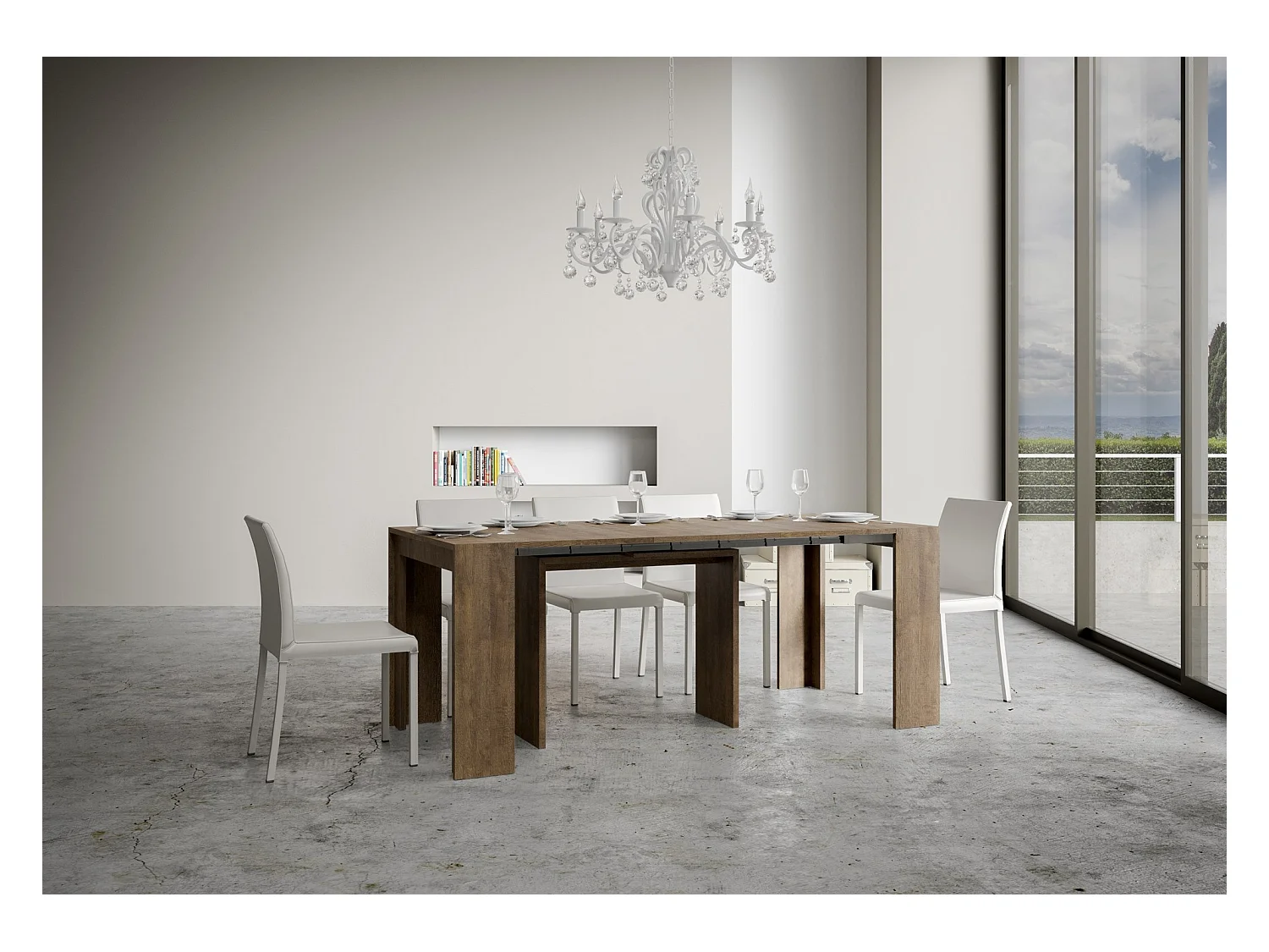 Uitschuifbare sidetable 90x42/302 cm Mia walnoot