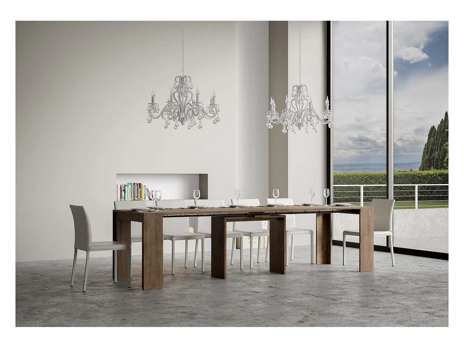 Uitschuifbare sidetable 90x42/302 cm Mia walnoot