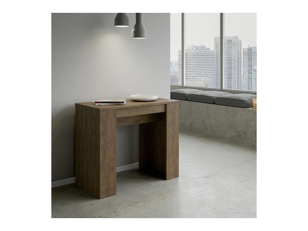 Consola extensible de madera Bina 90x48/204 o 90x48/308 cm-Color Marrón-Alargaderas 5 extensiones